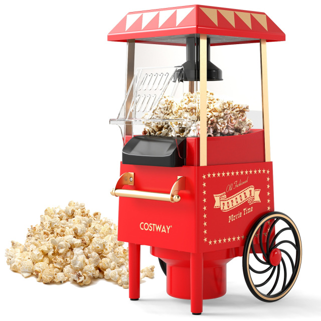 Costway Red Vintage Style Popcorn Maker Cart With Kernel Measuring Cup