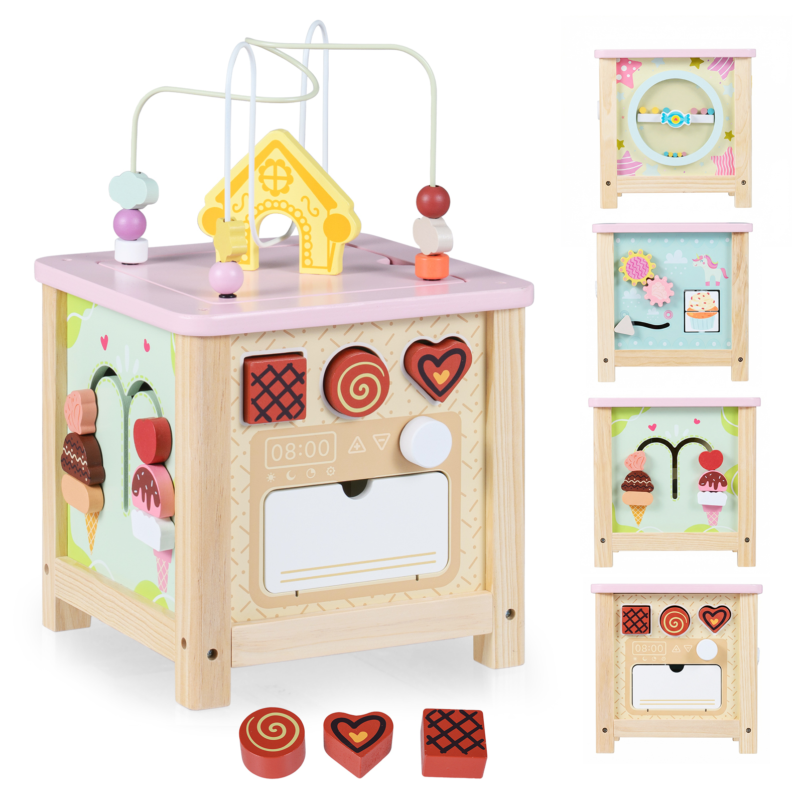 Costway Multicolor Wooden Activity Cube Montessori Sensory Toys For 18+ Months Toddlers