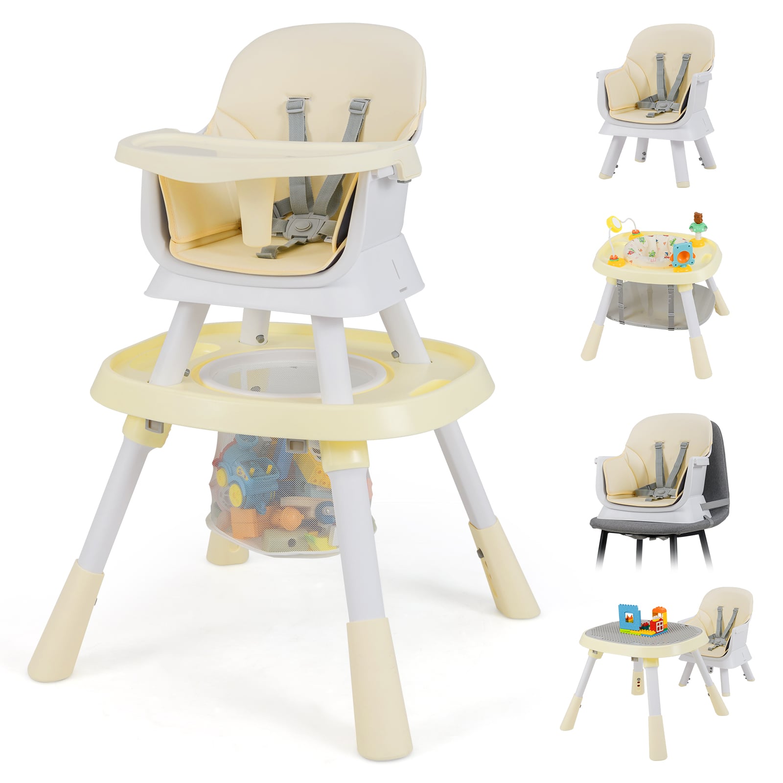 Costway Beige 16-In-1 Convertible Baby High Chair With Removable Tray And 5-Point Harness