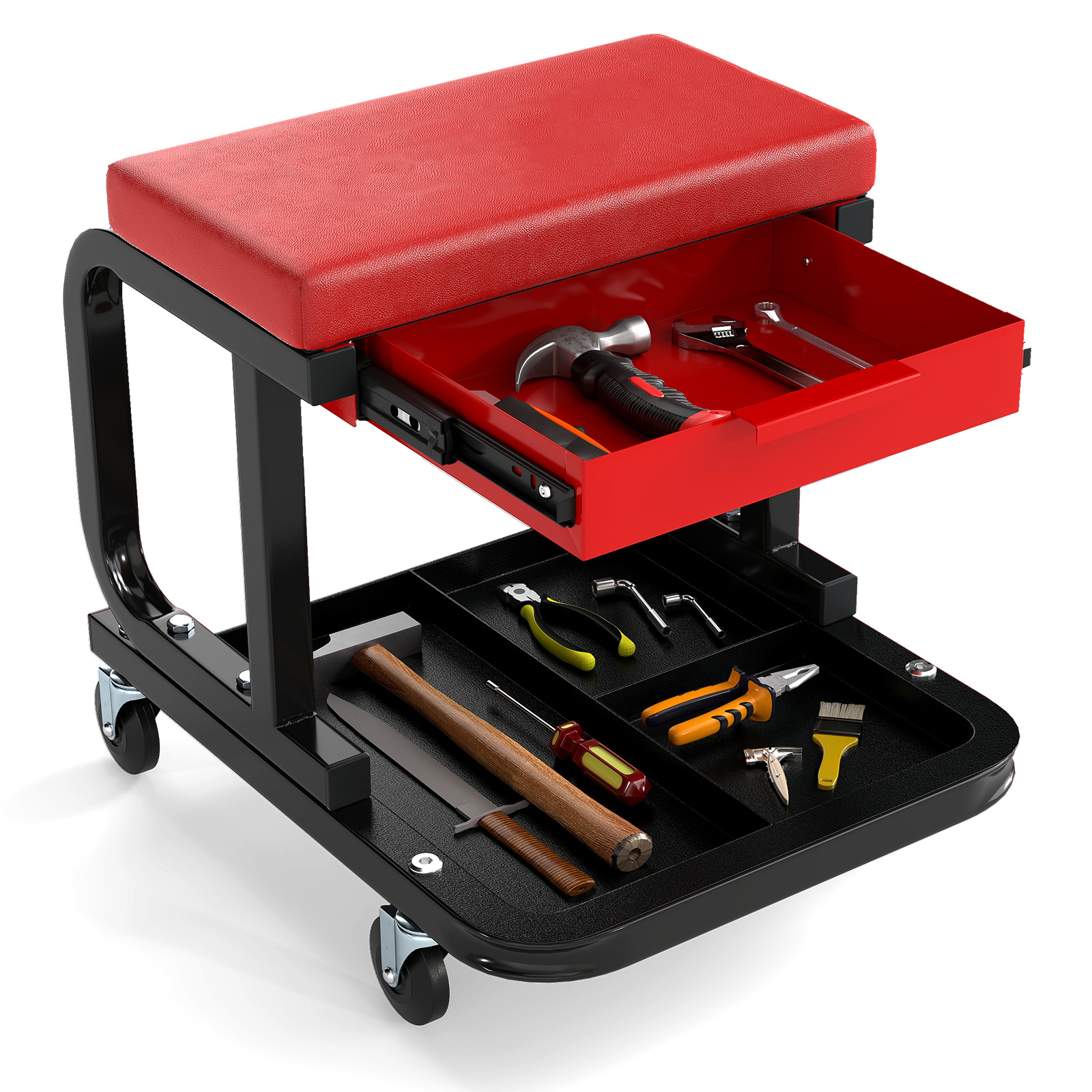Costway Red Rolling Creeper Seat With 185 Kg Capacity And Universal Casters
