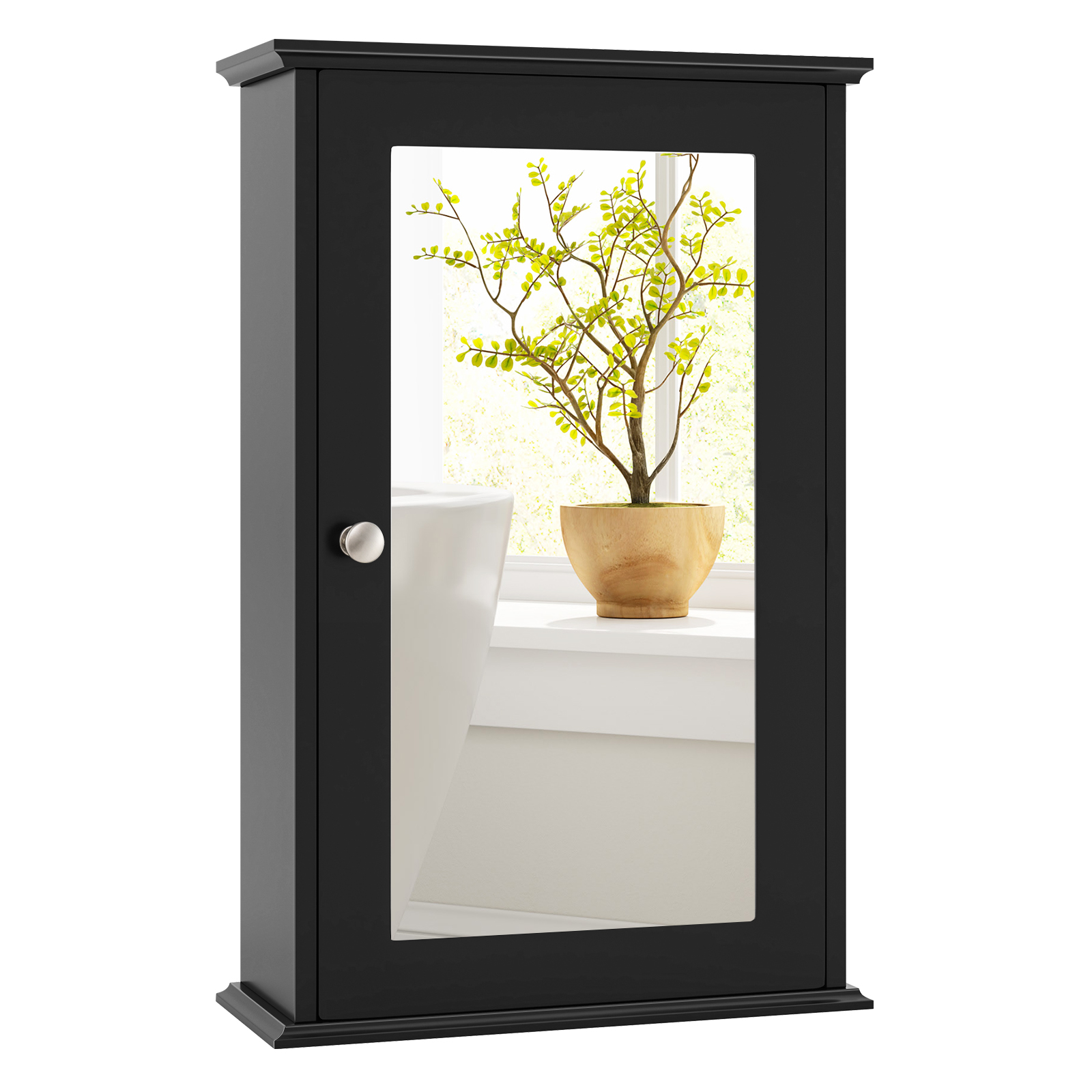 Costway Black Bathroom Medicine Cabinet With Mirror And Adjustable Shelf