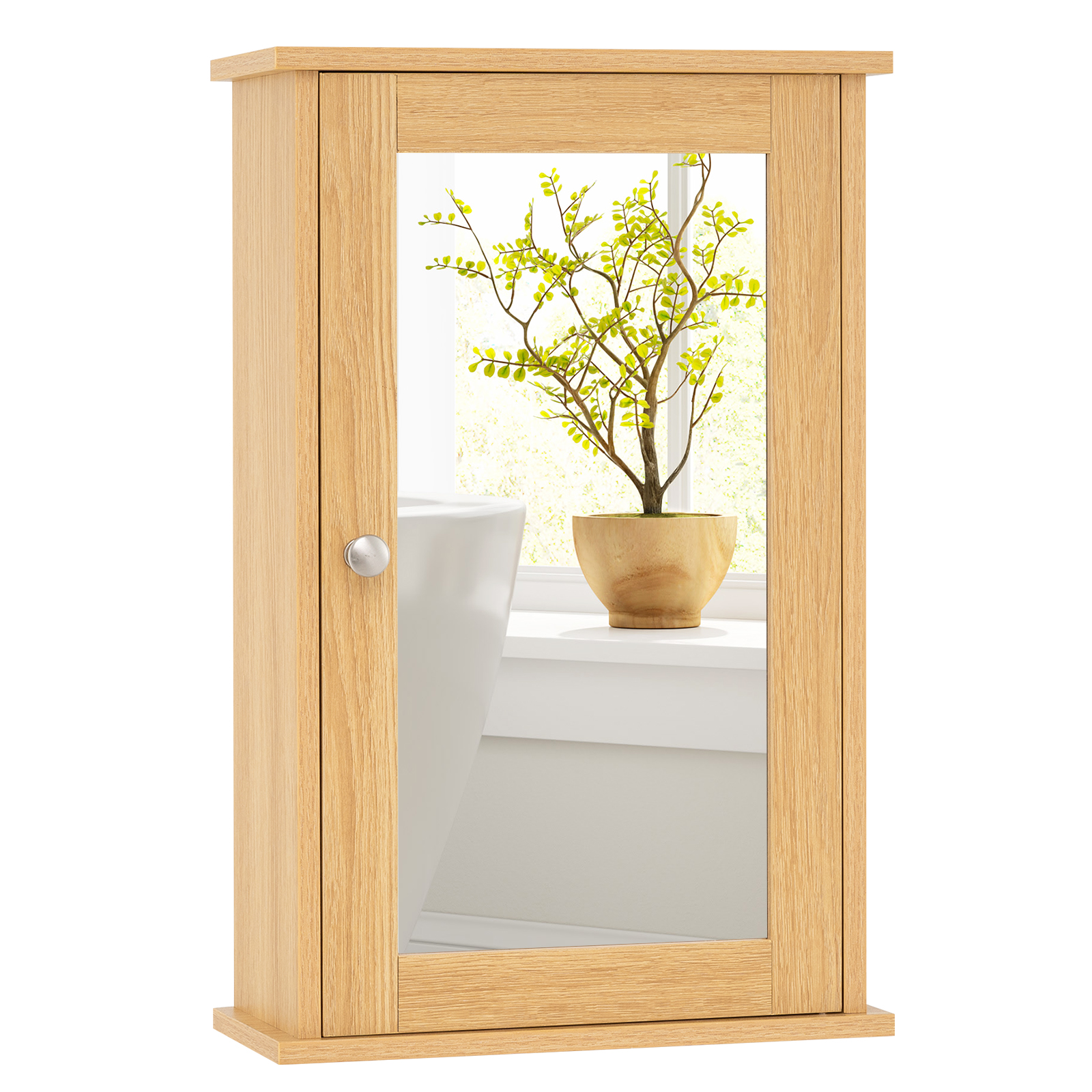 Costway Natural Bathroom Medicine Cabinet With Mirror And Adjustable Shelf