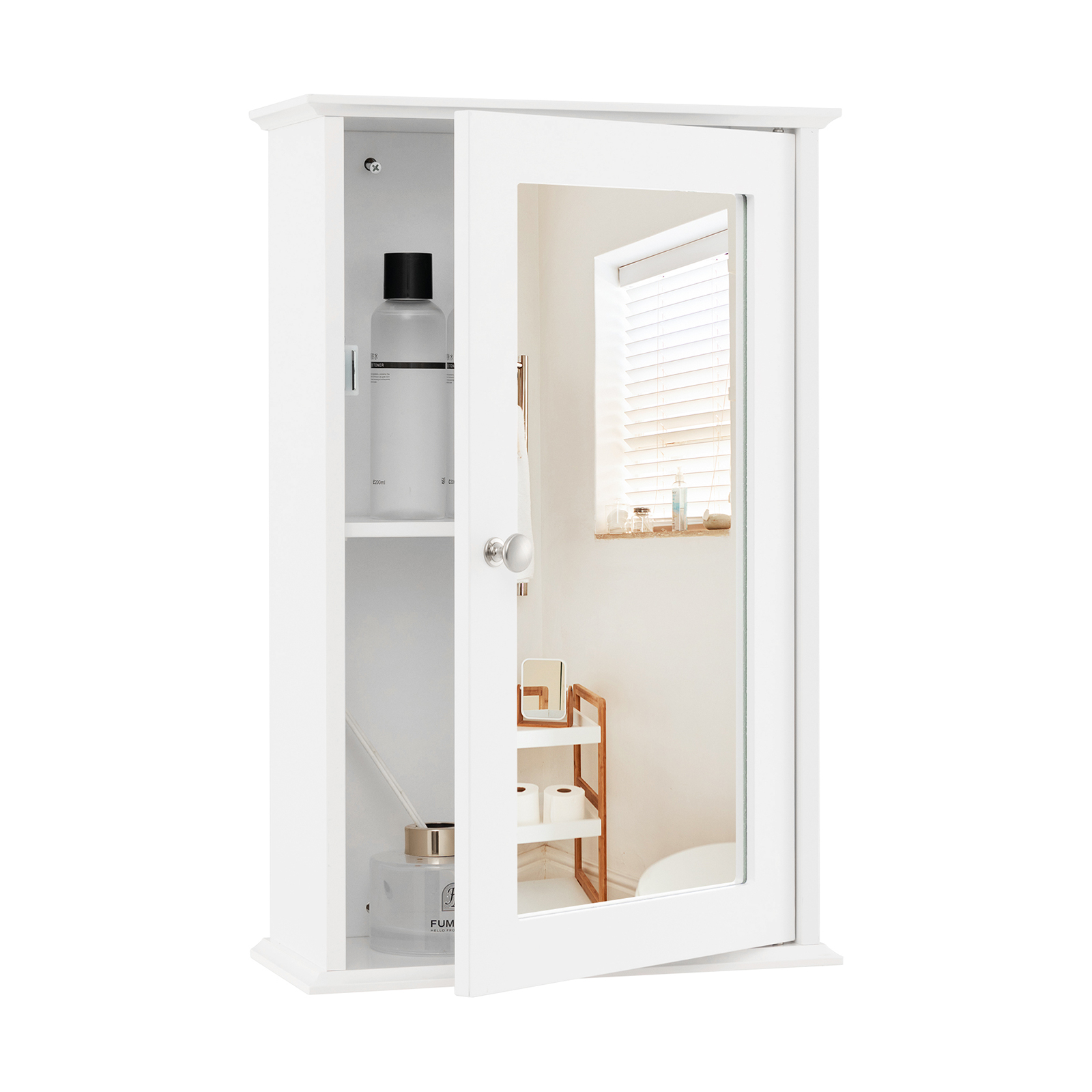 Costway White Bathroom Medicine Cabinet With Mirror And Adjustable Shelf