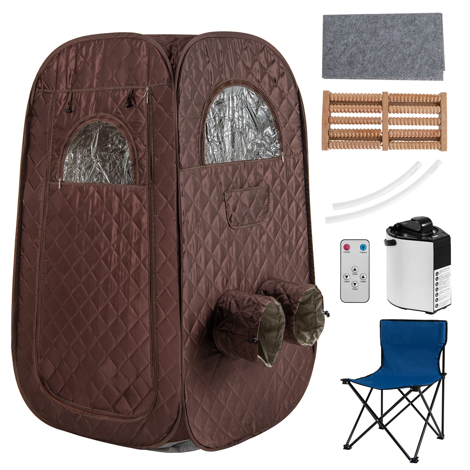 Costway Brown Portable Steam Sauna Tent With 1000W 3L Steam Generator And Chair