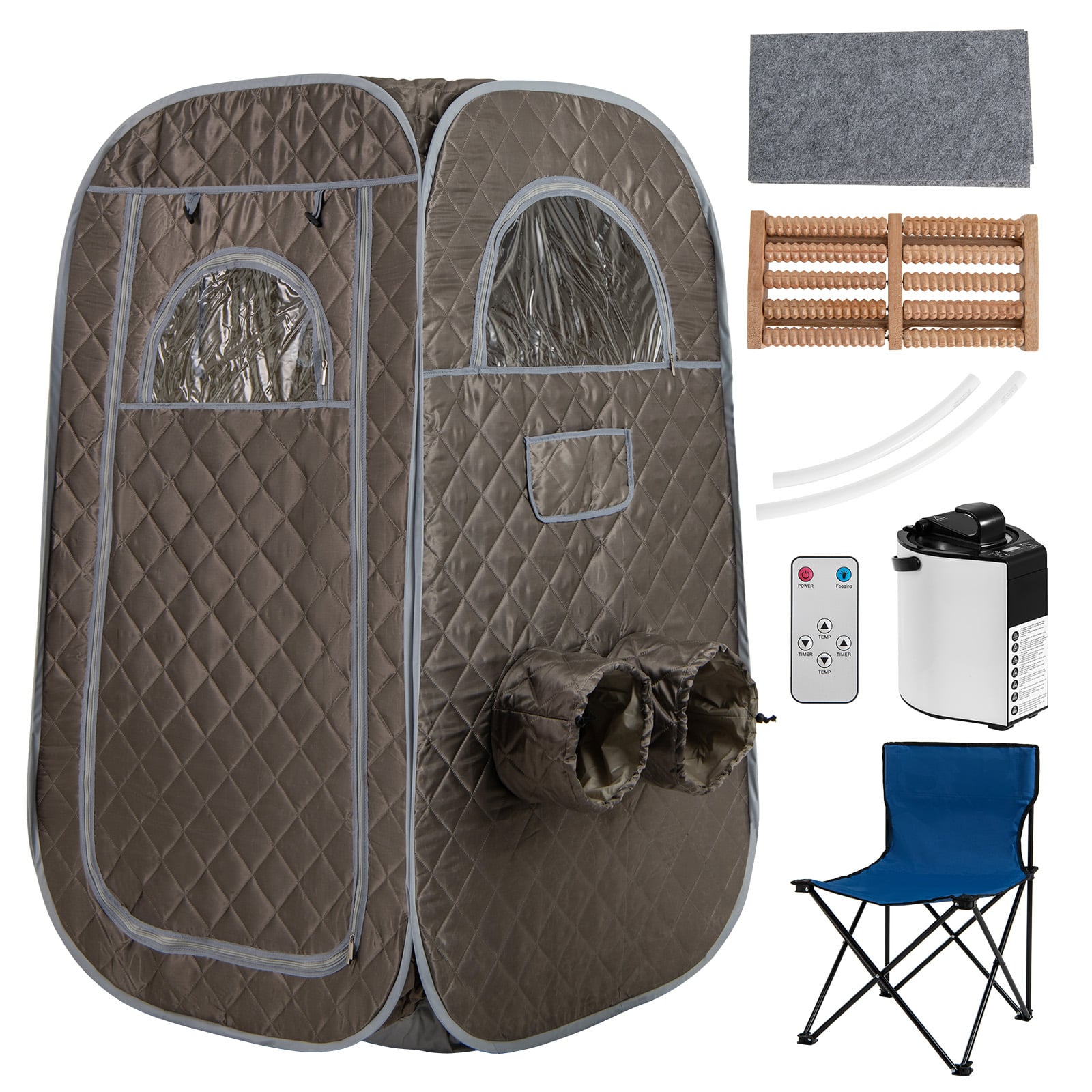 Costway Grey Portable Steam Sauna Tent With 1000W 3L Steam Generator And Chair