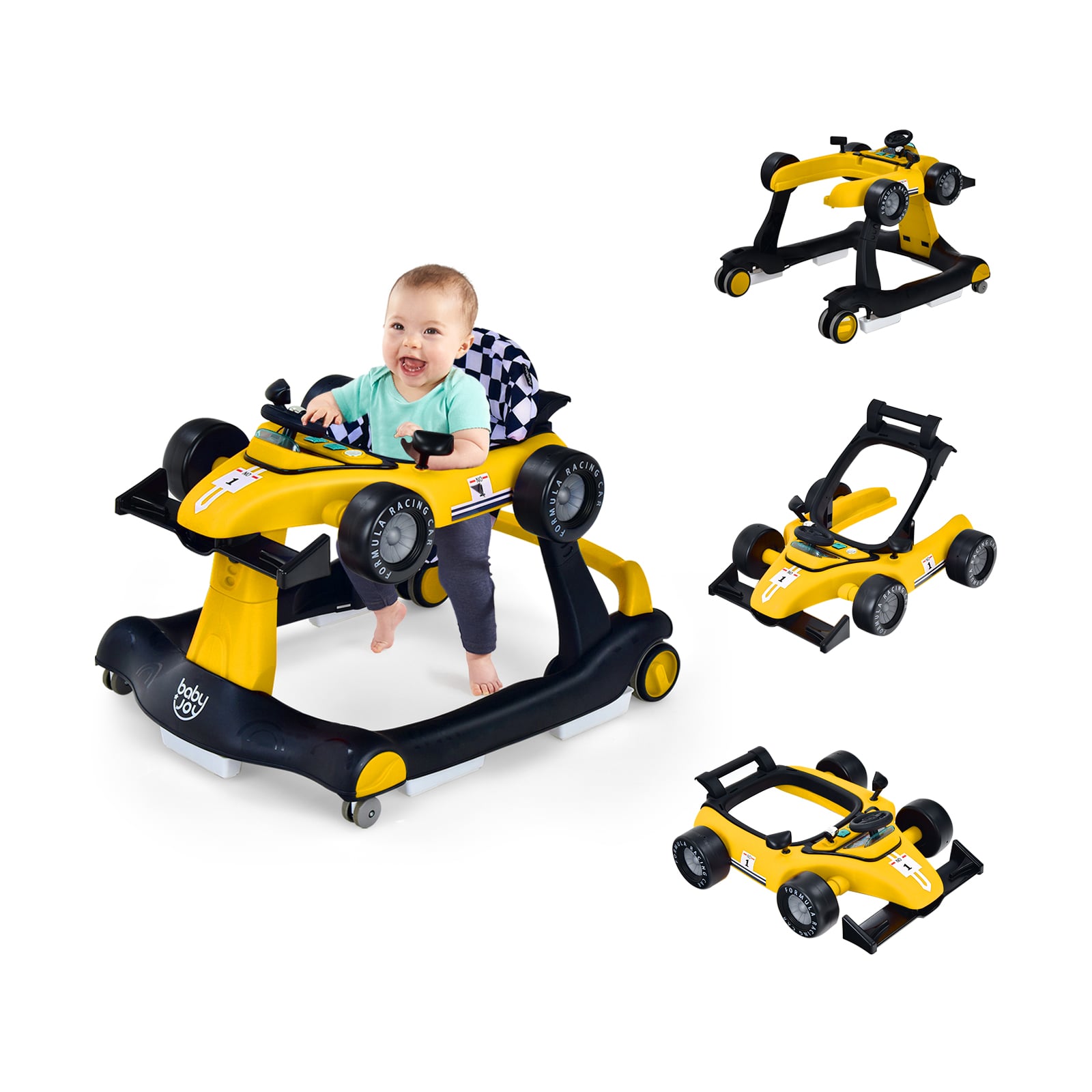 Costway Yellow 4-In-1 Baby Push Walker With Adjustable Height And Speed