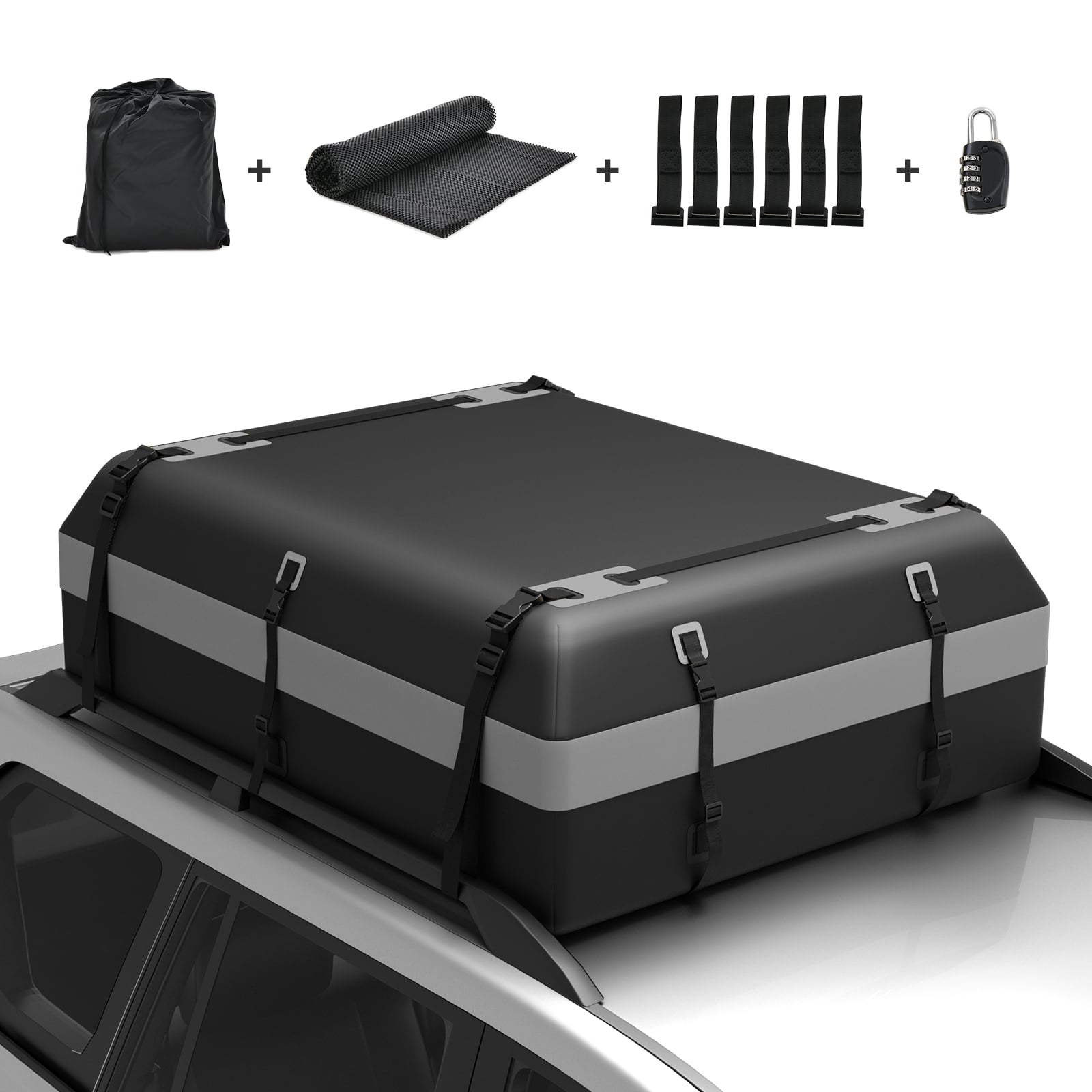 Costway Grey 600L Waterproof Rooftop Cargo Carrier Bag Luggage Lock