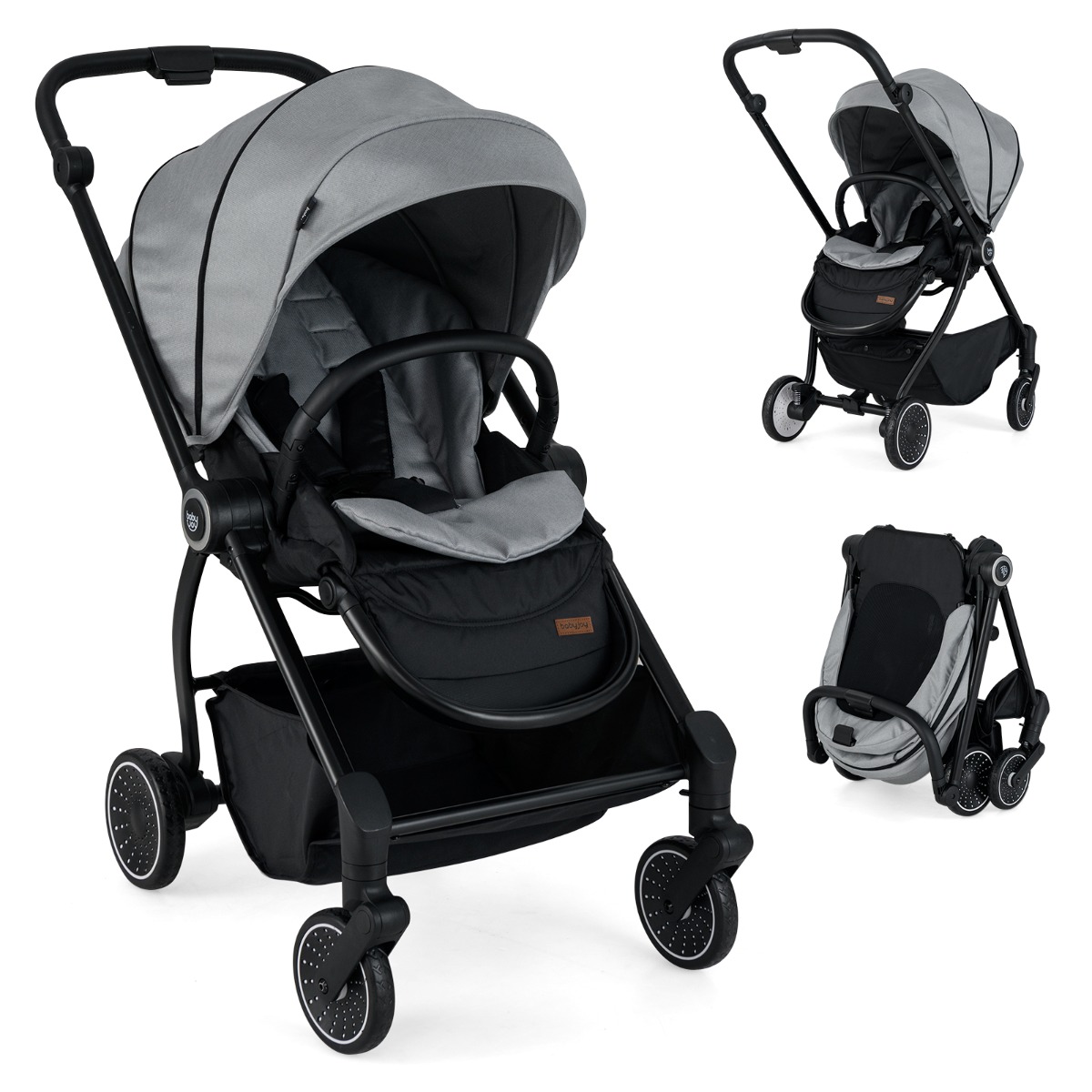 Costway Grey Baby Stroller With Reversible Seat Foldable Infant Pram Stroller