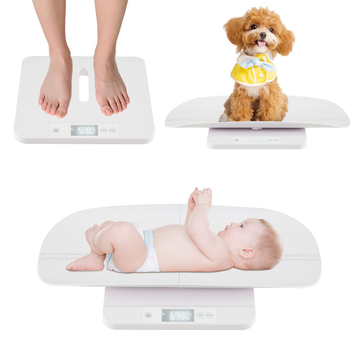 Costway White Baby Weight Scale With Detachable Tray For Body Weight And Height Measurement