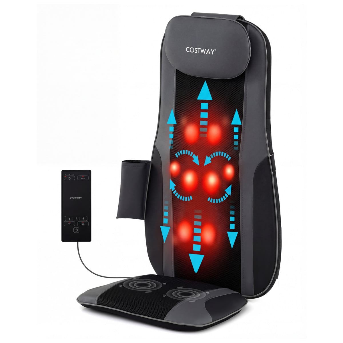 Costway Grey Back Massager With Heat Shiatsu Massage Chair Pad With 4 Kneading Rolling Nodes And 2 Vibrating Motors