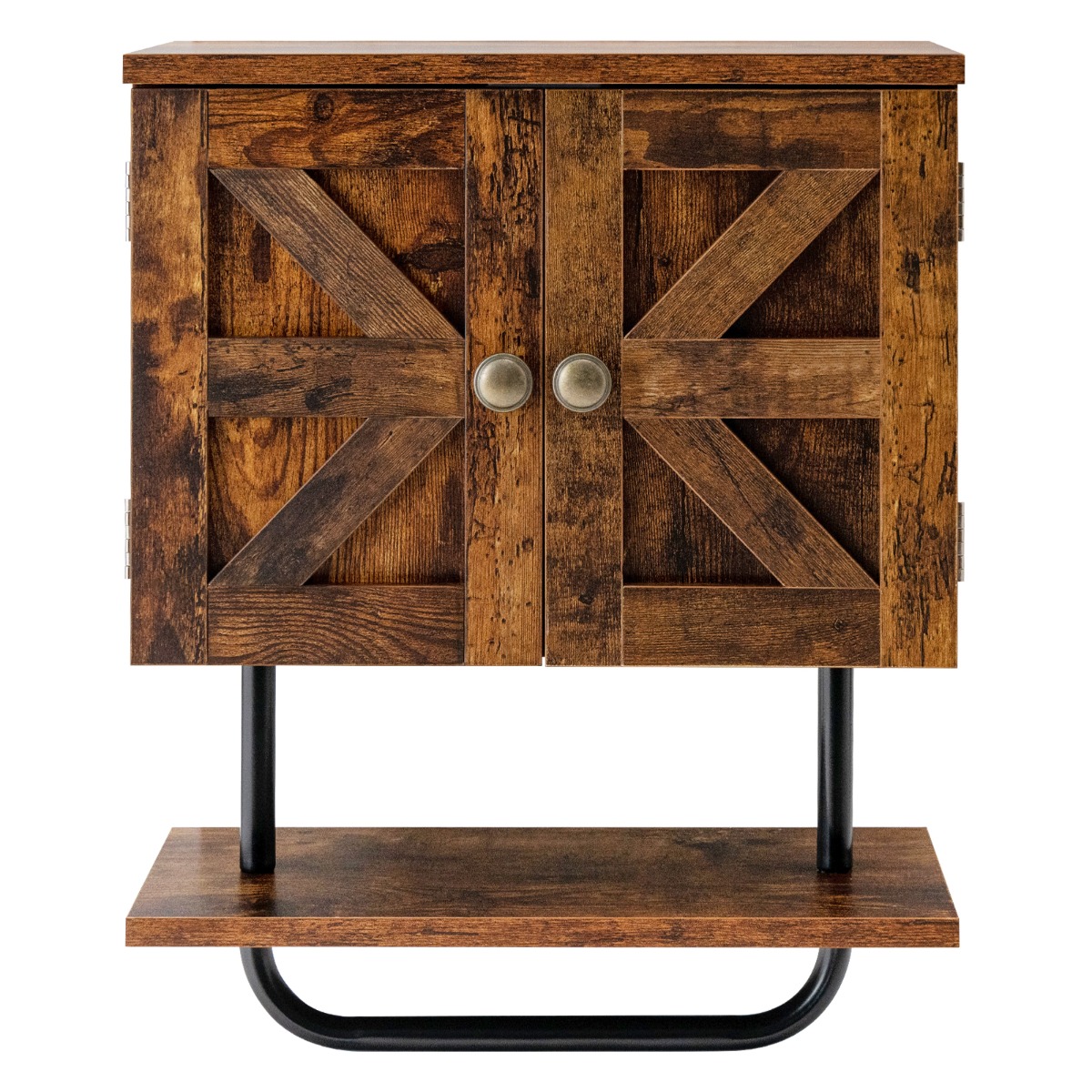 Costway Rustic Brown Bathroom Wall Cabinet With Double Door And Open Shelf And Towel Rack
