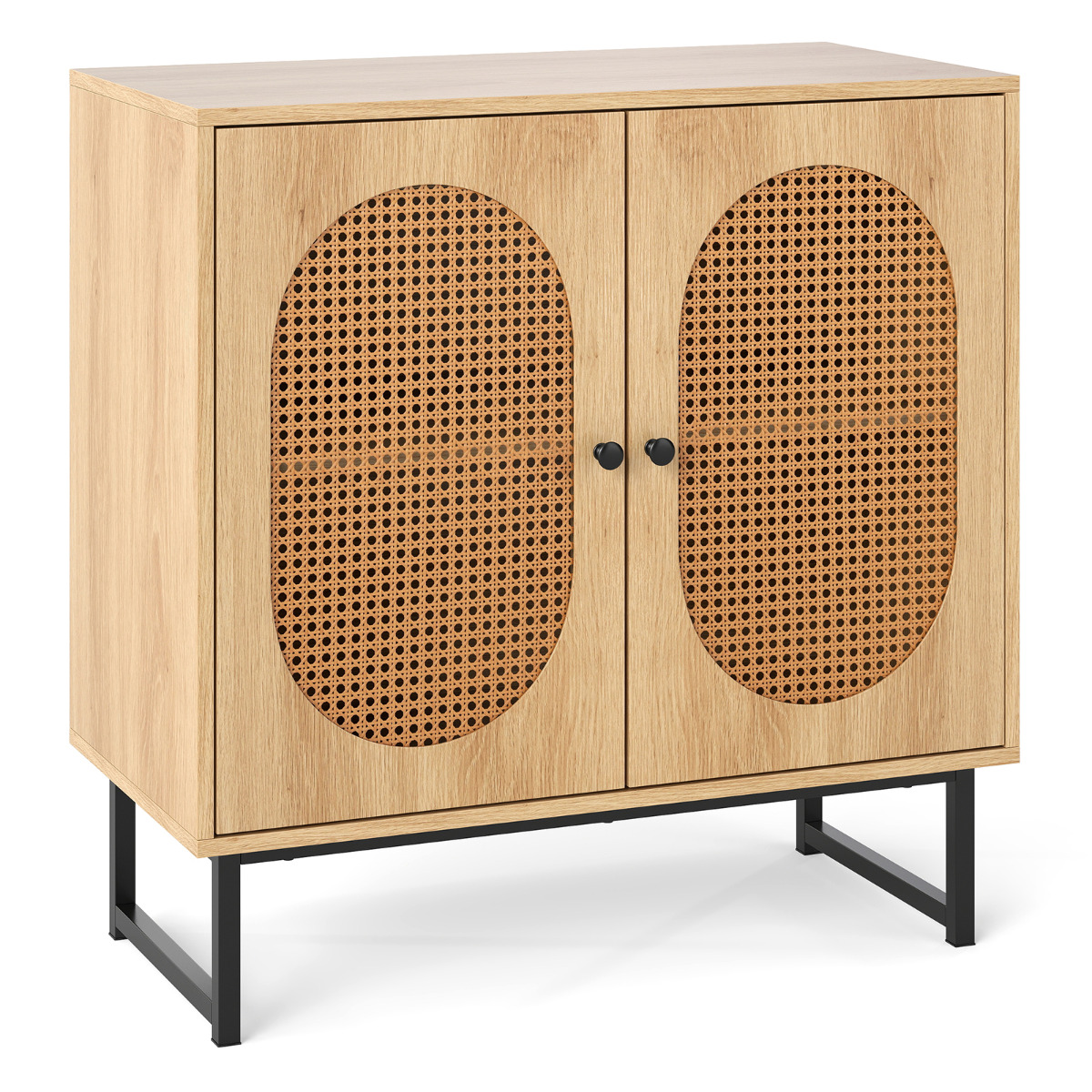 Costway Natural Buffet Cabinet Rattan Storage Cabinet Boho Sideboard