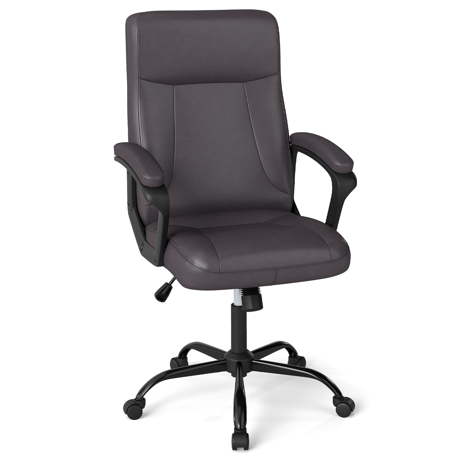 Costway Brown 360° Swivel Task Chair With High Back And Built-In Armrests