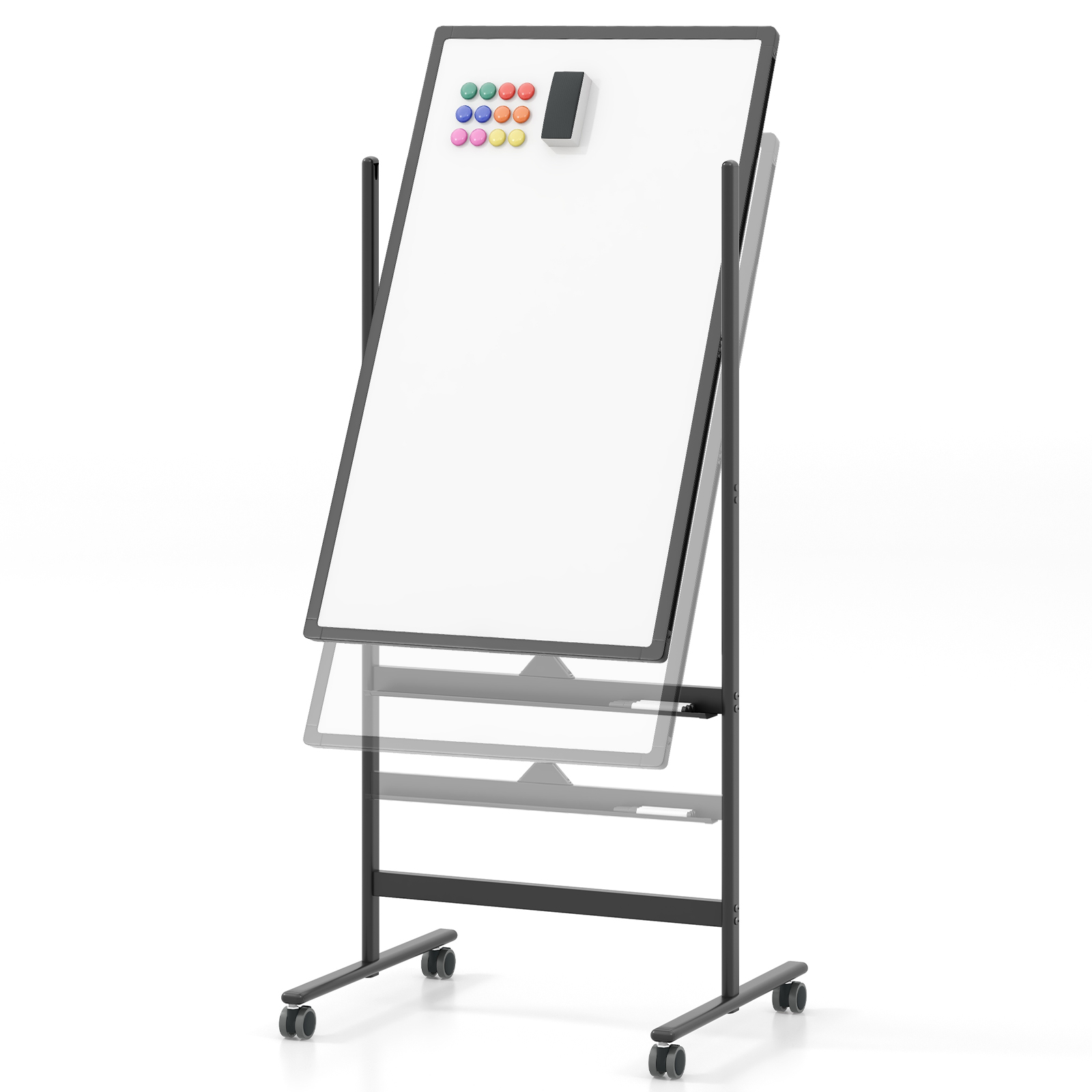 Costway Black Reversible Rolling White Board With Markers And Board Eraser-M