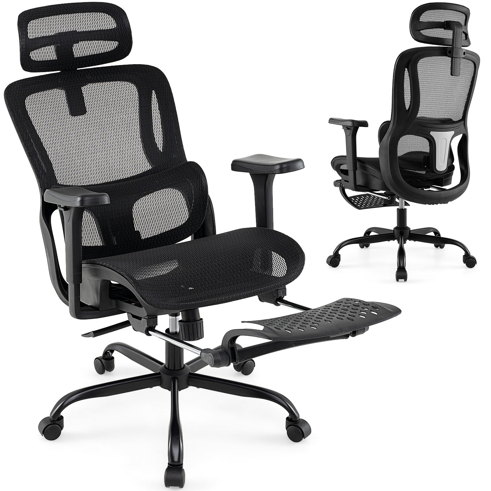 Photos - Other Furniture Costway Ergonomic Office Chair Swivel Computer Desk Chair with Rotating Headrest-Black CB10917 