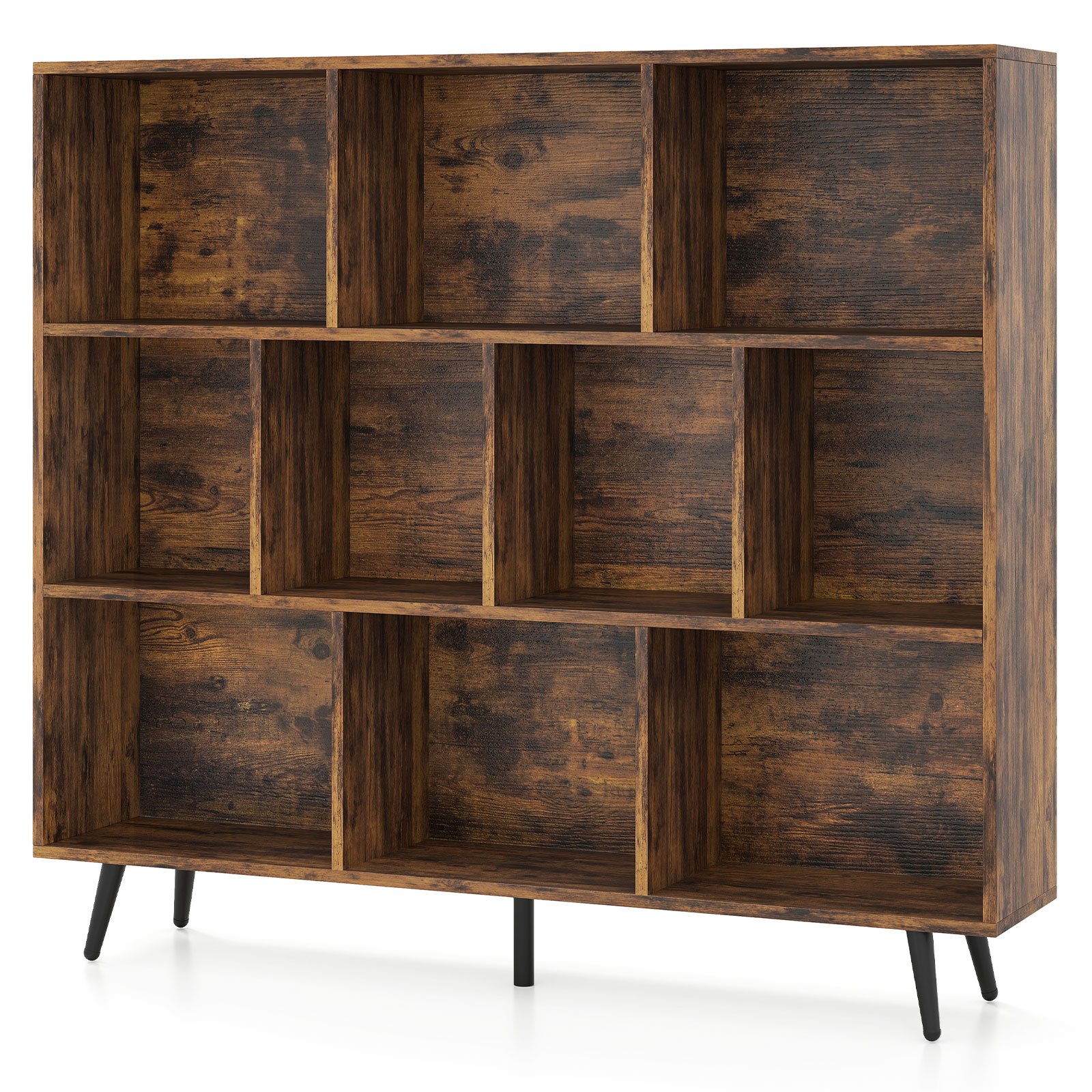 Costway Brown 10-Cube Bookcase 120 Cm Mid Century Modern Storage Organizer