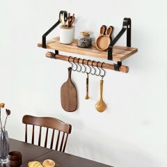 Wall Mounted Floating Shelves Hanging Storage Metal Frame with Hooks