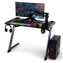 Gaming Computer Desk Ergonomic Z-shaped RGB Light Workstation