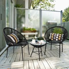 3Pcs Patio Rattan Woven Furniture Set with Glass Table