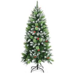 5FT Artificial Christmas Tree with Red Berries and Snow Effect