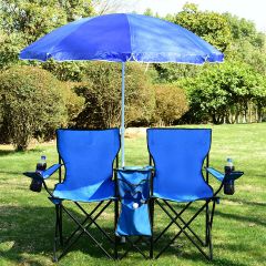 Portable Double Camping Chair with Umbrella & Ice Bag