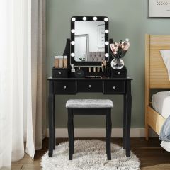Vanity Mirrored Dressing Table/ Makeup Desk with 5 Drawer and Stool