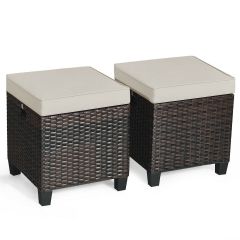 Set of 2 Outdoor Rattan Ottoman Chair Seat with Padded Cushions