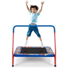 Kids Square Trampoline with Padded Safety Cover and Foam-Covered Handrail