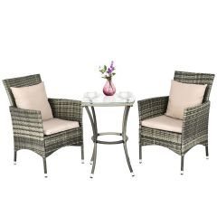 3 Piece Garden Set with Glass Table and Cushions