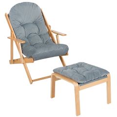 Foldable Wooden Recliner Chair with Ottoman Footrest