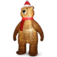 2.2M Inflatable LED Christmas Standing Bear with Santa Hat Scarf