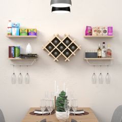 Floating Wall Mounted Wine Rack with Four Separate Shelves, 2 with Glass Storage
