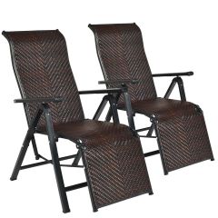 2 Pieces Folding Reclining Rattan Chair with High Backrest