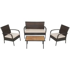 4 Piece Rattan Furniture Set with Cushioned Chairs and Loveseat