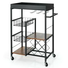 4-Tier Kitchen Serving Trolley with Wine Rack and Glass Holder