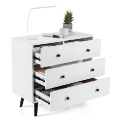 4 Drawer Chest Storage Dresser with Inclined Legs and Metal Handles