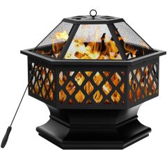 Hexagon Charcoal Metal Fire Pit with Fire Poker for Patio
