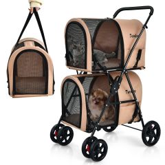Double Pet Stroller with 2 Detachable Carriers and Cushions