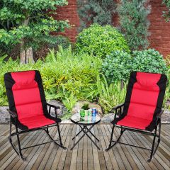 3 Pcs Folding Bistro Set Outdoor Rocking Chairs and Table Set