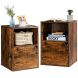 Set of 2 Wooden Bedside Tables with Open Shelf and Door 