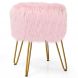 Furry Faux Fur Footrest with Gold Metal Legs and Pads