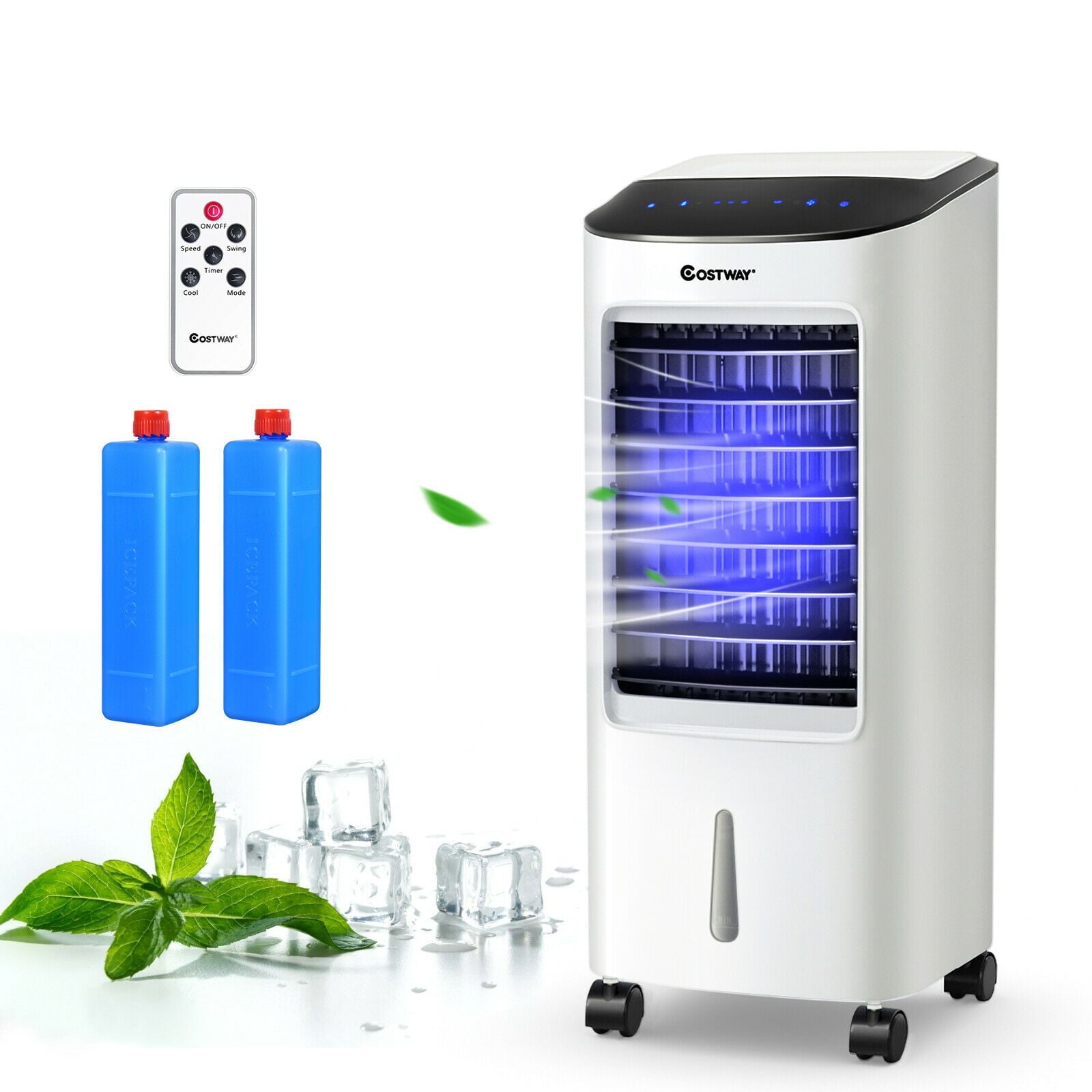 Costway 3-in-1 evaporative cooler with 7L tank, white, front view