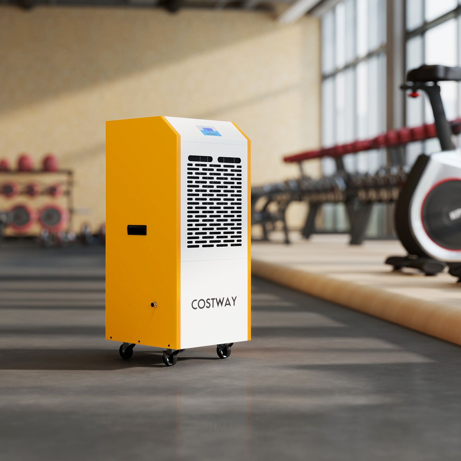 Costway 110L/day industrial dehumidifier with pump, white, on swivel casters