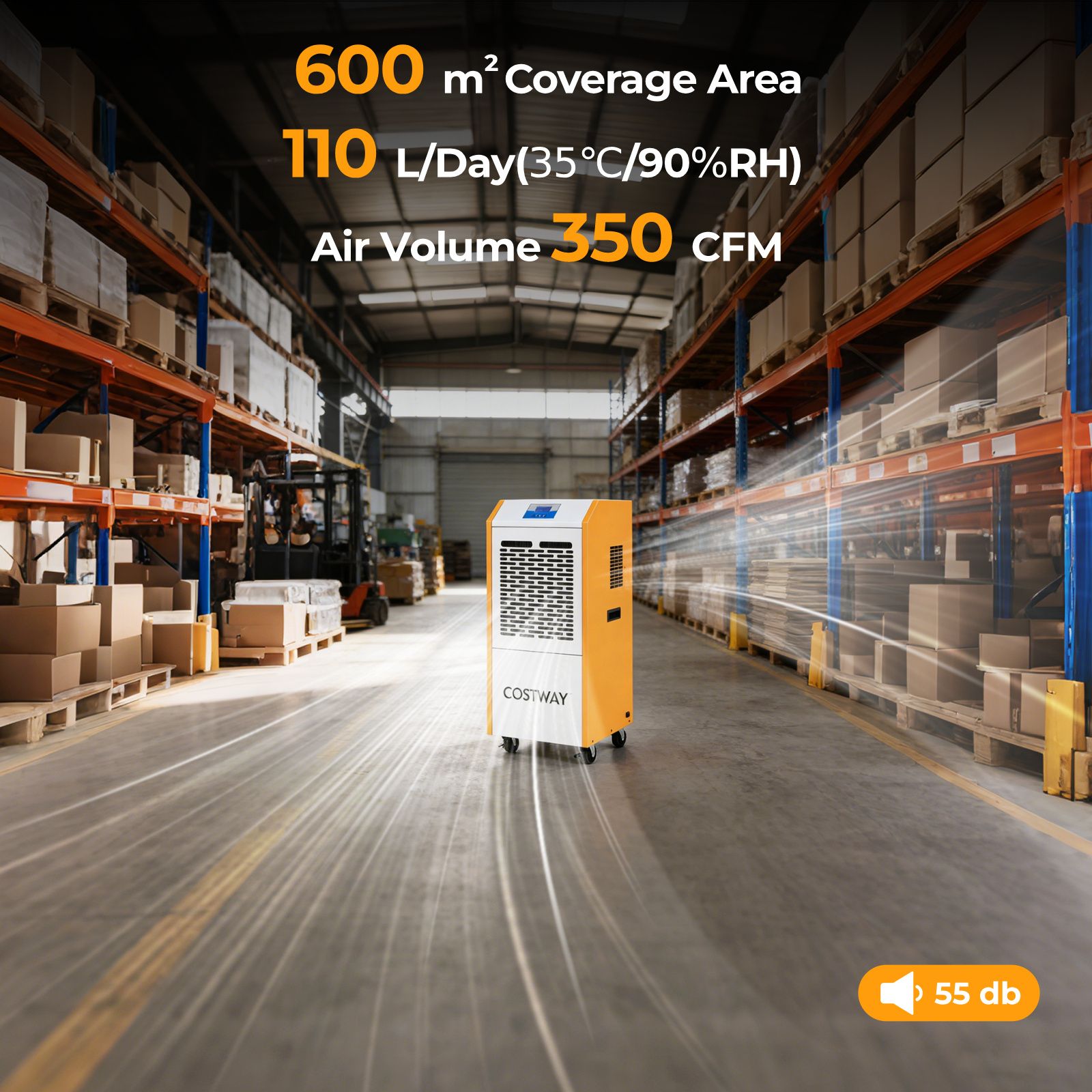 Costway commercial dehumidifier 600m2 with touch panel and drain hose