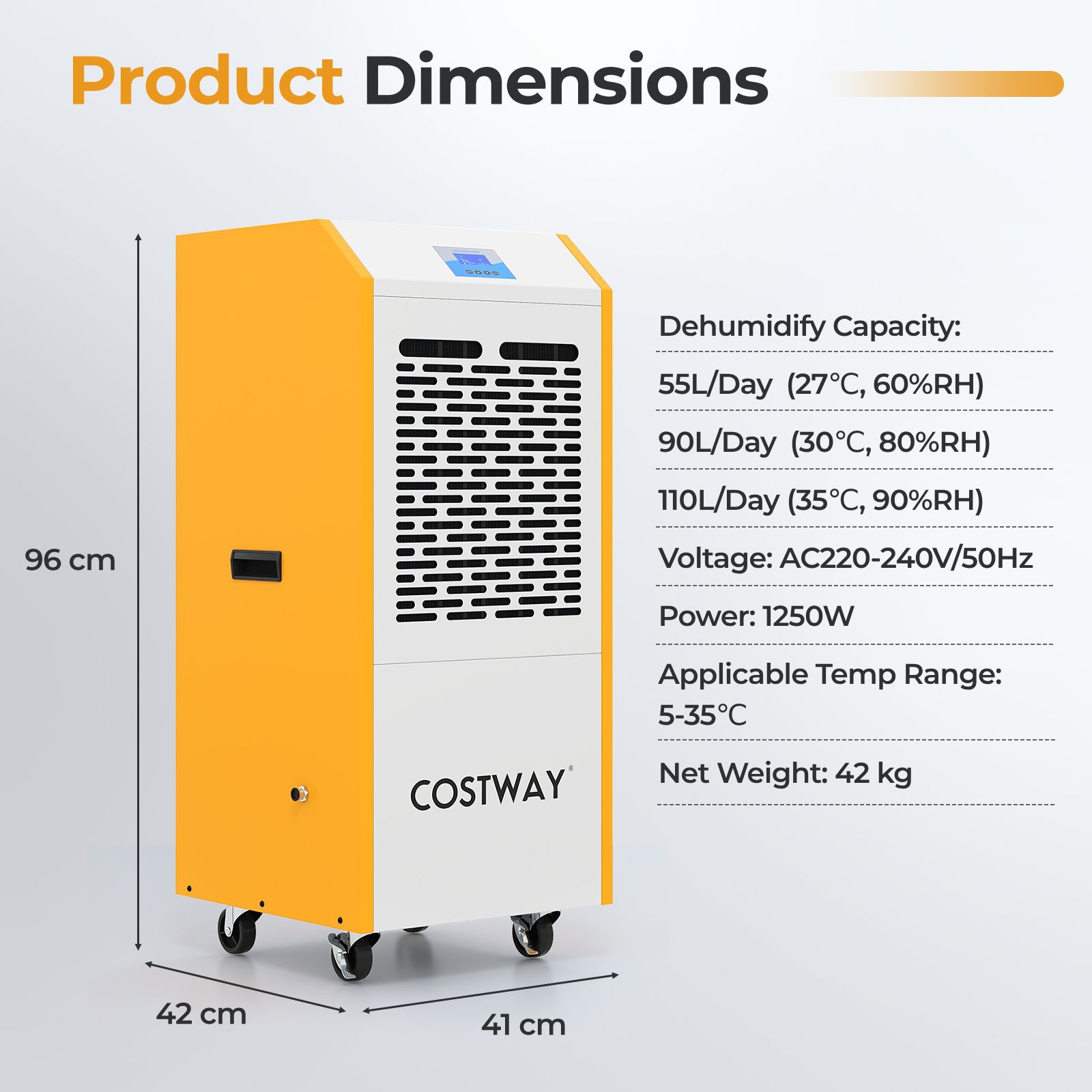110L/Day Portable Commercial Dehumidifier with Pump Drain Hose — image 4