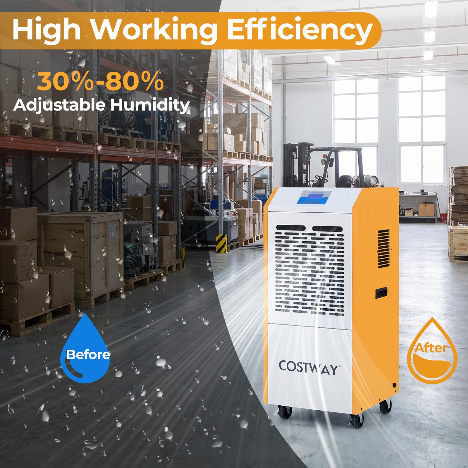 110L/Day Portable Commercial Dehumidifier with Pump Drain Hose — image 5