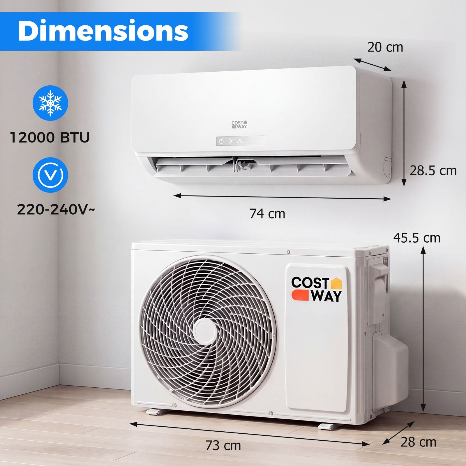 Costway 12000 BTU split AC outdoor condenser unit, side view