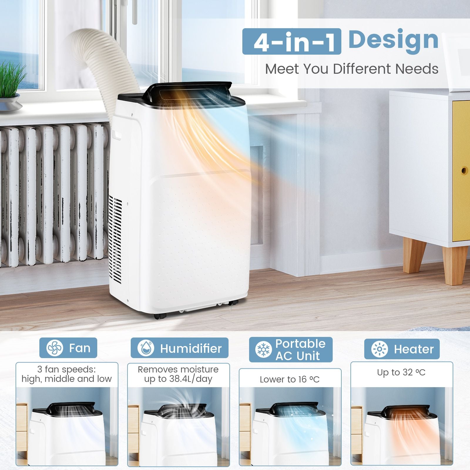 Costway 4-in-1 portable air con with exhaust hose and window kit