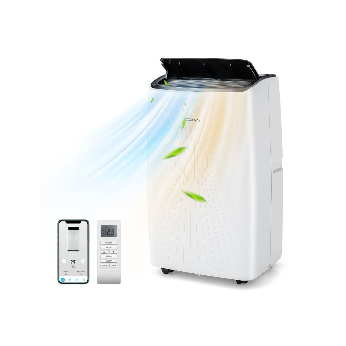 Costway 12000 BTU portable air conditioner with heat, white, front view
