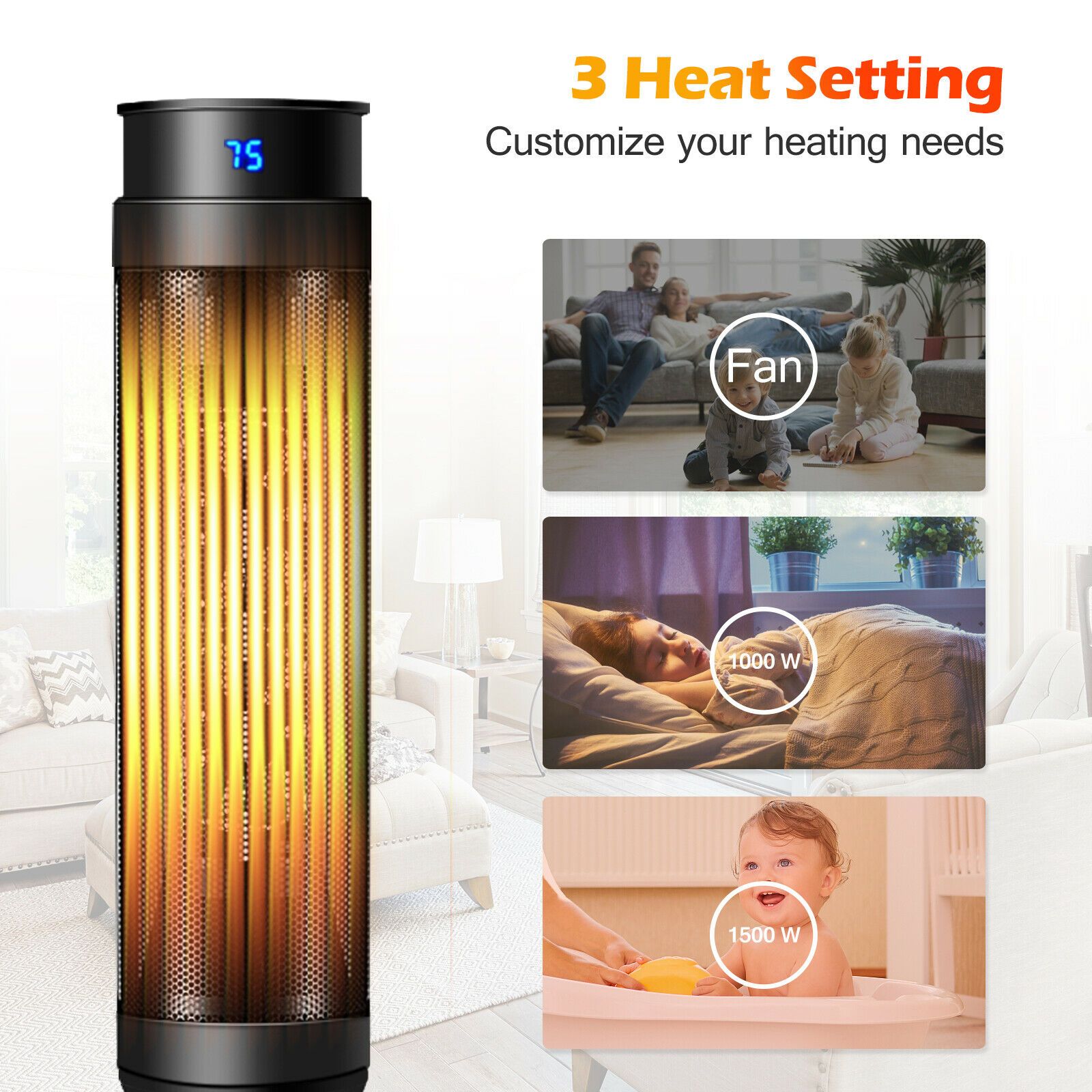 Electric Tower Fan/Heater with Digital Timer and Remote — image 5